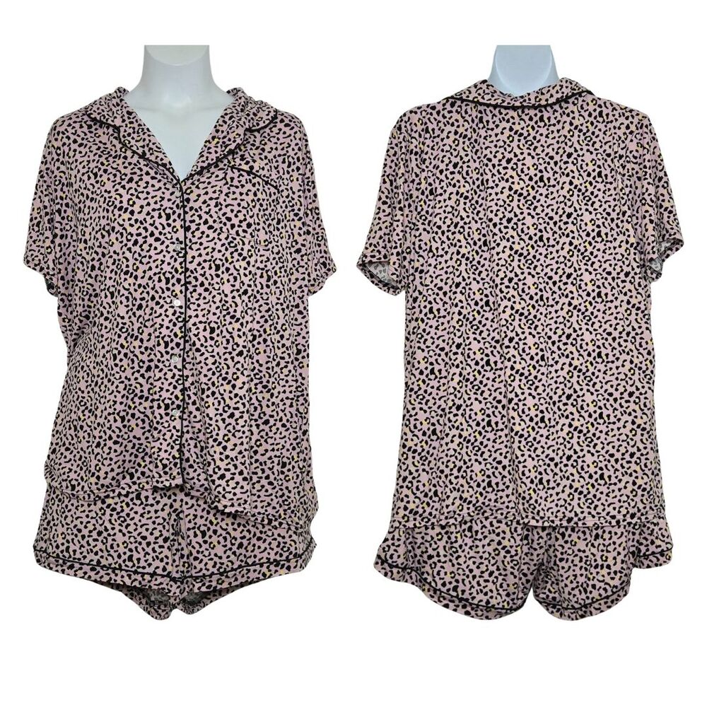ninexis Leopard Print Button Down Two Piece Pajama Short Set Size 3X NWT